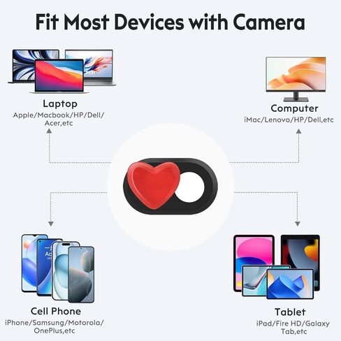 شريحة غطاء كاميرا الويب (4 عبوات) - منزلق غطاء الكاميرا لأجهزة MacBook، iMac، الكمبيوتر المحمول، الكمبيوتر، iPad، iPhone، الهاتف الخلوي، الكمبيوتر الشخصي - ملحقات رائعة لحماية الخصوصية - منزلق على شكل قلب أحمر in Kuwait