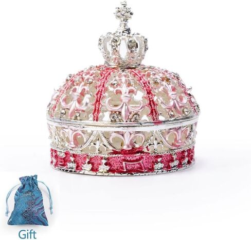 Crown Jewelry Box, Crown Holder Display Box, Princess Jewelry Box, Travel Jewelry Organizer, Table Trinkets, Mini Enamel Painted Ornaments for Decoration Storage (Carmine Rose) in Saudi Arabia