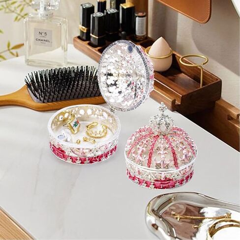 Crown Jewelry Box, Crown Holder Display Box, Princess Jewelry Box, Travel Jewelry Organizer, Table Trinkets, Mini Enamel Painted Ornaments for Decoration Storage (Carmine Rose) in Saudi Arabia