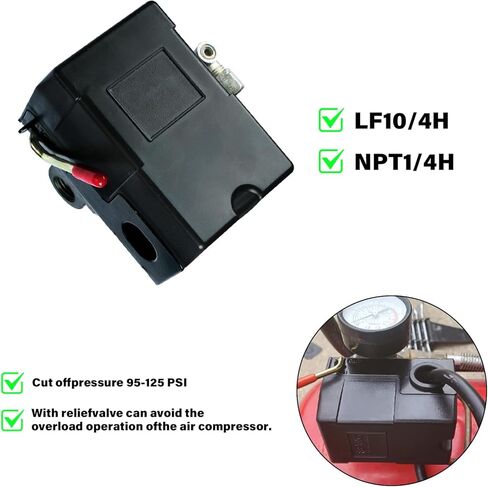 مفتاح ضغط ضاغط الهواء LF10-4H، مفتاح ضغط 4 منافذ للتحكم في الاستبدال NPT1/4 95-125 PSI in Kuwait