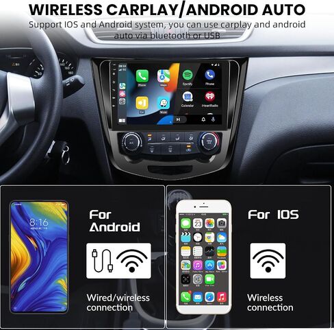 لسيارة Nissan Rogue X-Trail Qashqai 2014-2018، 2+64G يدعم ستيريو السيارة Android Carplay اللاسلكي وAndroid Auto مع شاشة لمس 10.1 بوصة WiFi GPS Buetooth HiFi FM/RDS مستقبل راديو USB كاميرا احتياطية in Saudi Arabia