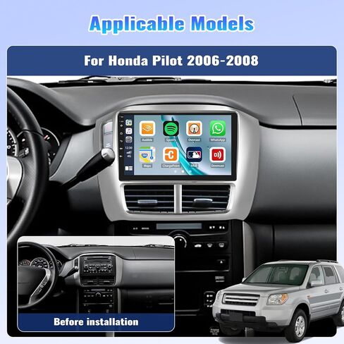 ستيريو سيارة Camecho 2G+64G Android 13 لسيارة 2006-2008 Honda Pilot Radio 9 بوصة تعمل باللمس مع Apple Carplay اللاسلكي وAndroid Auto، راديو السيارة مع بلوتوث GPS WiFi EQ 1080P SWC + كاميرا احتياطية AHD in Saudi Arabia