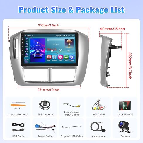ستيريو سيارة Camecho 2G+64G Android 13 لسيارة 2006-2008 Honda Pilot Radio 9 بوصة تعمل باللمس مع Apple Carplay اللاسلكي وAndroid Auto، راديو السيارة مع بلوتوث GPS WiFi EQ 1080P SWC + كاميرا احتياطية AHD in Saudi Arabia
