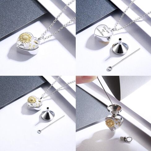 عباد الشمس جرة قلادة سوار حلقة 925 الفضة الاسترليني تذكارات مجوهرات الحرق لقلادة الرماد أنت بلدي الشمس المشرقة التذكارية دائما في قلبي هدية قلادة الذاكرة (قلادة) in Kuwait