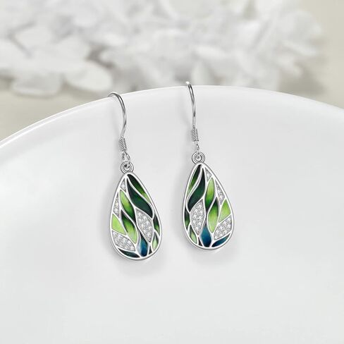 925 Sterling Silver Green Earrings for Women Enamel Leaf Jewelry Set in Saudi Arabia