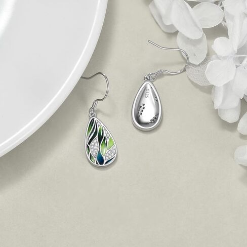 925 Sterling Silver Green Earrings for Women Enamel Leaf Jewelry Set in Saudi Arabia