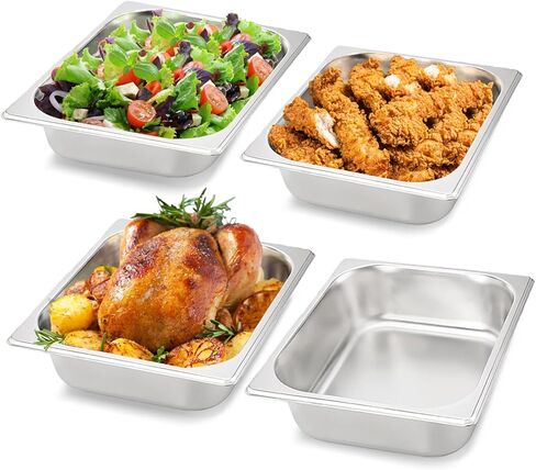4 عبوات من مقالي الفندق بنصف الحجم، مقلاة طاولة بخار من الفولاذ المقاوم للصدأ بعمق 1/2 مقاس 2.6 بوصة، مقلاة طعام مضادة للمربى للمنزل والفندق ومستلزمات تقديم الطعام للحفلات in Kuwait