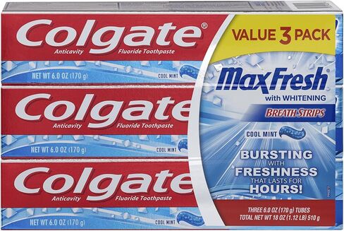 Colgate Max Fresh Toothpaste With Mini Breath Strips, Cool Mint, 6 Ounce (Pack of 3) in Saudi Arabia
