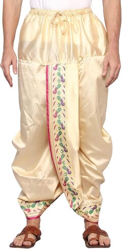 Rameshwaram Fabrics Peacock Border Indian Wedding Dress Dhoti for men, Readymade Ready to Wear Stitched Dhoti with Stole in Saudi Arabia