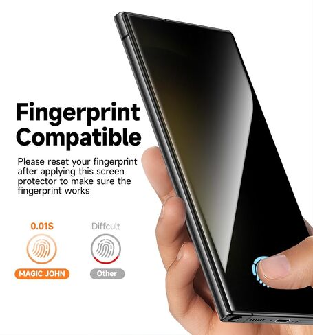 عبوة من قطعتين من MAGIC JOHN لهاتف Samsung Galaxy S23 Ultra واقي شاشة للخصوصية [مادة فيلم سيراميك وليس زجاج] 6.8 بوصة، [متوافق مع بصمة الإصبع بنسبة 100%] صينية سهلة التركيب، مقاومة للصدمات in Kuwait