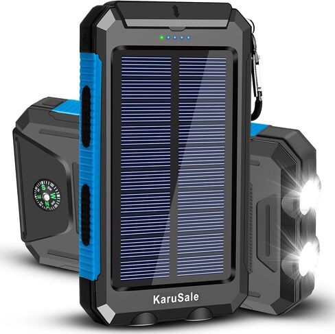 Solar Power Bank Portable Charger 50000mah Battery Pack QC3.0 Fast Charger 20W 2 USB Camping Solar Panels Waterproof Travel External Backup Phone Charger for iPhone, Samsung, Android Black+Black in Saudi Arabia
