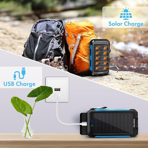 Solar Power Bank Portable Charger 50000mah Battery Pack QC3.0 Fast Charger 20W 2 USB Camping Solar Panels Waterproof Travel External Backup Phone Charger for iPhone, Samsung, Android Black+Black in Saudi Arabia