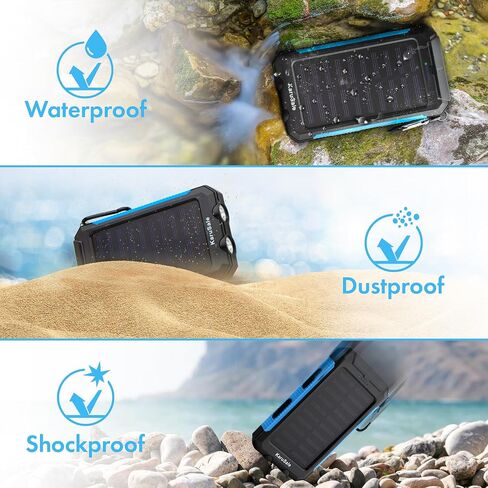 Solar Power Bank Portable Charger 50000mah Battery Pack QC3.0 Fast Charger 20W 2 USB Camping Solar Panels Waterproof Travel External Backup Phone Charger for iPhone, Samsung, Android Black+Black in Saudi Arabia