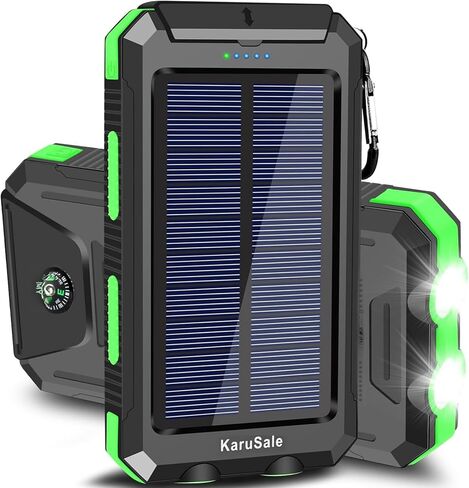 Solar Power Bank Portable Charger 50000mah Battery Pack QC3.0 Fast Charger 20W 2 USB Camping Solar Panels Waterproof Travel External Backup Phone Charger for iPhone, Samsung, Android Black+Black in Saudi Arabia