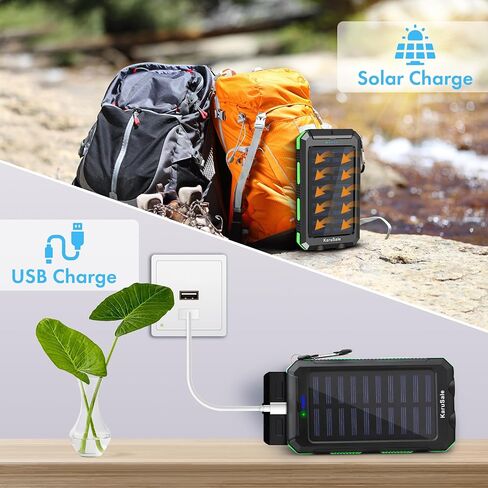 Solar Power Bank Portable Charger 50000mah Battery Pack QC3.0 Fast Charger 20W 2 USB Camping Solar Panels Waterproof Travel External Backup Phone Charger for iPhone, Samsung, Android Black+Black in Saudi Arabia