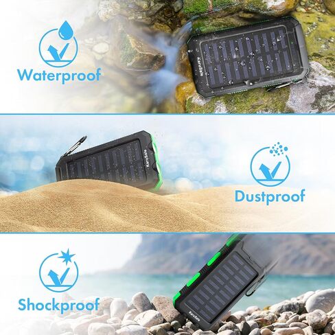 Solar Power Bank Portable Charger 50000mah Battery Pack QC3.0 Fast Charger 20W 2 USB Camping Solar Panels Waterproof Travel External Backup Phone Charger for iPhone, Samsung, Android Black+Black in Saudi Arabia