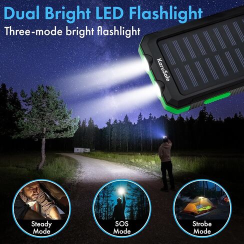 Solar Power Bank Portable Charger 50000mah Battery Pack QC3.0 Fast Charger 20W 2 USB Camping Solar Panels Waterproof Travel External Backup Phone Charger for iPhone, Samsung, Android Black+Black in Saudi Arabia