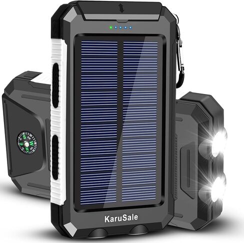 Solar Power Bank Portable Charger 50000mah Battery Pack QC3.0 Fast Charger 20W 2 USB Camping Solar Panels Waterproof Travel External Backup Phone Charger for iPhone, Samsung, Android Black+Black in Saudi Arabia