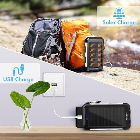Solar Power Bank Portable Charger 50000mah Battery Pack QC3.0 Fast Charger 20W 2 USB Camping Solar Panels Waterproof Travel External Backup Phone Charger for iPhone, Samsung, Android Black+Black in Saudi Arabia