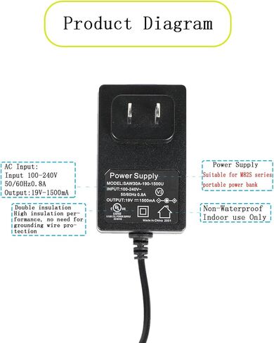 ماربيرو 19 فولت تيار متردد/تيار مستمر محول سلك الطاقة قابس إمداد الطاقة متوافق مع M82S M82SMAX M822S M168 بنك الطاقة المحمول مولدات الطاقة الشمسية بطارية ليثيوم 1.5 أمبير شاحن محول الحائط in Kuwait
