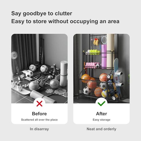 Garage Sports Equipment Organizer Rack for Home Gym Black Rolling Basketball Holder sports equipment storage Indoor/Outdoor in Kuwait