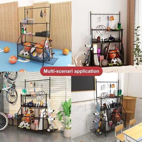 Garage Sports Equipment Organizer Rack for Home Gym Black Rolling Basketball Holder sports equipment storage Indoor/Outdoor in Kuwait