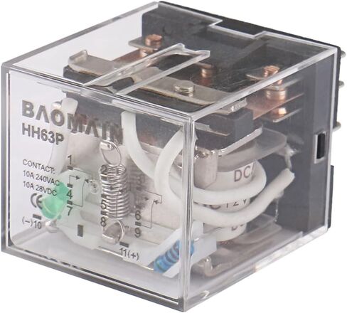 Baomain General Purpose Power Relay,HH63P (LY3) DPDT 11 Pins DC 12V 3NO 3NC,Green LED Indicator PCB Power Relay in Saudi Arabia