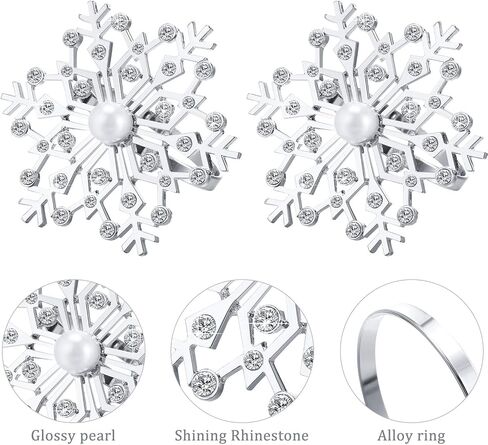 Snowflake Napkin Rings Christmas Napkin Ring Holder Buckle Rhinestone Pearl Napkin Rings Holder Decorative Metal Napkin Ring Alloy Napkin Ring for Christmas Wedding Table Decor (Gold,12 Pieces) in Saudi Arabia