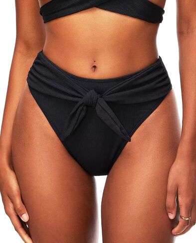 TZLDN High Waisted Bikini Bottoms for Women High Cut Cheeky Tie Front Ribbed Swimsuit Bathing Suit Bottom in Kuwait