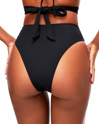 TZLDN High Waisted Bikini Bottoms for Women High Cut Cheeky Tie Front Ribbed Swimsuit Bathing Suit Bottom in Kuwait