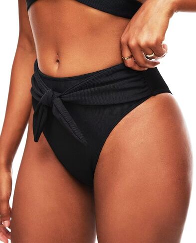 TZLDN High Waisted Bikini Bottoms for Women High Cut Cheeky Tie Front Ribbed Swimsuit Bathing Suit Bottom in Kuwait