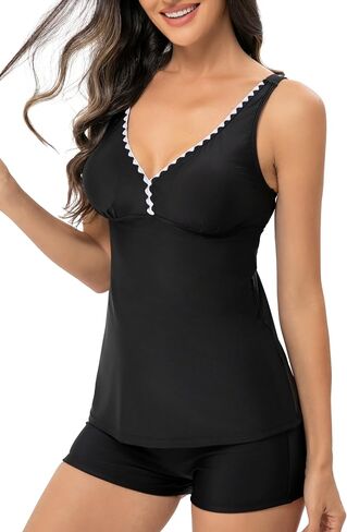 Womens Two Piece Plus Size Tankini Swimsuits with Shorts Tummy Control Bathing Suit Athletic Swimwear in Saudi Arabia