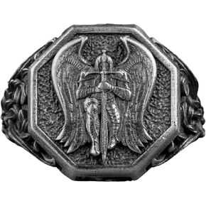 رنين الملائكة القديس مايكل الفضي ، ملاك كريستيان مع خاتم متقاطع ، جارديان سانت مايكل المجوهرات ، أفضل خاتم العصور الوسطى ، هدية صديقها in Kuwait