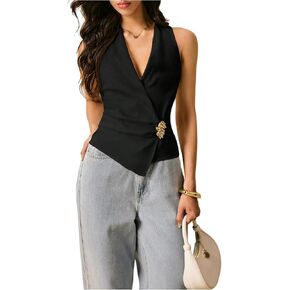 Makemechic Wild’s Wrap v Neck Bluest Siysless Back Back Old Money Shirt Selegant Office Shirt in Saudi Arabia