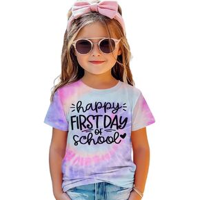 Happy First Day of School Shirt Kids Toddler Girls Back to School Outfit T-Shirt Tie Dye Short Sleeve Tee Top 3-10Y in Saudi Arabia