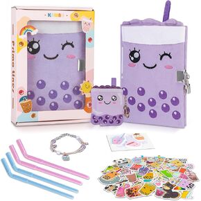 Gift Kit for Girls, Diary with Lock and Key,Boba Tea Plush Journal for Teen Girls,fuzzy diary for girls,Kawaii Birthday Gift Set for 5,6,7,8,9,10,Kids Notebooks with Purse,Bracelet,4 Straws Pens, Post-it Note,Stickers in Kuwait