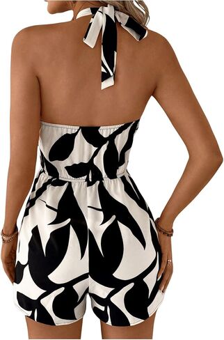 Milumia Women's Printed Sleeveless Halter Rompers High Waist Shorts Jumpsuit in Saudi Arabia