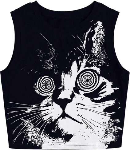 Floerns Women's Punk Animal Print Sleeveless Shirts Crew Neck Cute Crop Tank Top in Saudi Arabia