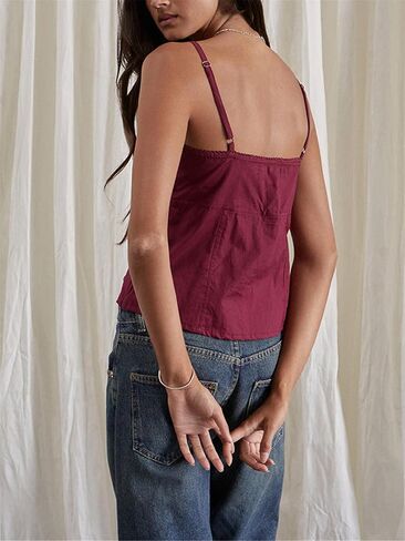 Women Y2k Babydoll Cami Top Sexy Lace Ruffle V Neck Spaghetti Strap Peplum Tank Tops Coquette Going Out Streetwear in Saudi Arabia