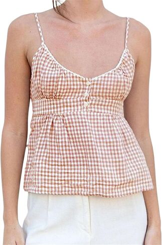 Women Y2k Babydoll Cami Top Sexy Lace Ruffle V Neck Spaghetti Strap Peplum Tank Tops Coquette Going Out Streetwear in Kuwait