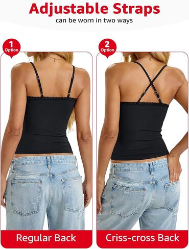 Womens Cotton Lace Camisole Scoop Neck Sexy Cami Top Adjustable Strap Going Out Tops Y2K Summer Clothes 2025 in Saudi Arabia