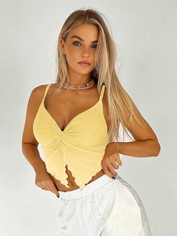 Women's Twist Front Cami Crop Tops Spaghetti Strap Slim Fit Asymmetrical Camisole in Kuwait