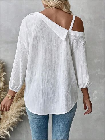 MakeMeChic Women's Summer Asymmetrical Tops Button Down Shirt Long Sleeve Loose Office Blouse in Saudi Arabia