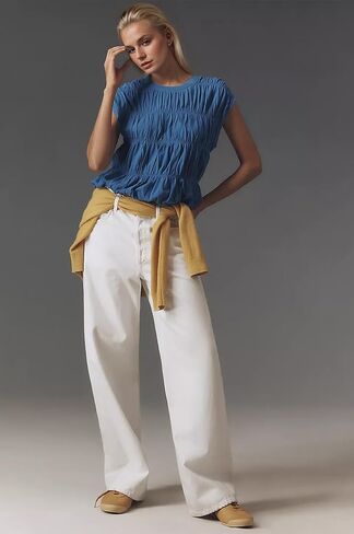 Livtany Women's Cap Sleeve Shirred Tank Tops Crew Neck Bubble Babydoll Cute Blouse Top Solid Sould Fit Tee Tee in Kuwait