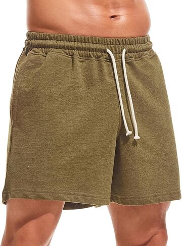 AMY COULEE Men's Athletic Sweat Shorts 5" Casual Lounge Shorts Elastic Waist Gym Workout Shorts with Pockets in Kuwait