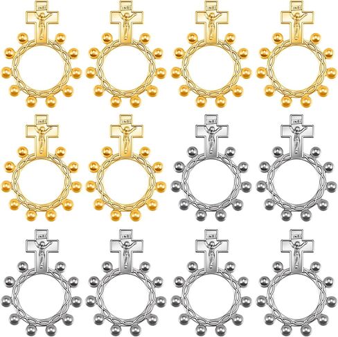 6Pcs/12Pcs Alloy Jesus Cross Pocket Rosary Ring Bulk Catholic Jewelry One Decade Rosary Finger Ring for Men Women Prayer Baptism Quinceanera Funeral Party Keychain in Saudi Arabia