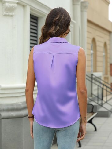 Mawor Womens Silk Satin Sleeveless Button Down Shirts Blouses Solid Casual Loose V Neck Classic Tank Tops for Work Office in Kuwait