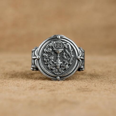 القربان المقدس ، خاتم القربان المقدس ، الخاتم الفضي ، التصميم الفريد كريستان ، رنين ، رجالي مسيحية ، خاتم سيلتي ، هدية ، هدية ، هدية ، in Kuwait