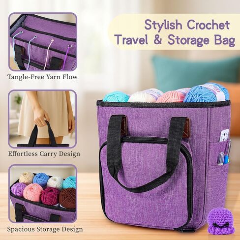 JC CRAFT 137-Piece Crochet Kit for Beginners Adults & Kids: 20 Vibrant Yarns, Ergonomic Hooks, Complete Supplies, Stylish Bag – Perfect Crochet Starter Kit, 1970 Yards of Yarn, Purple in Saudi Arabia