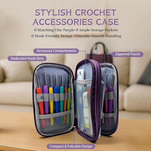 JC CRAFT 137-Piece Crochet Kit for Beginners Adults & Kids: 20 Vibrant Yarns, Ergonomic Hooks, Complete Supplies, Stylish Bag – Perfect Crochet Starter Kit, 1970 Yards of Yarn, Purple in Saudi Arabia